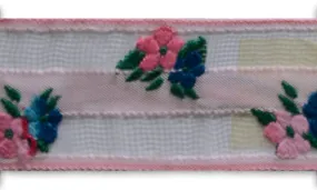 1 1/2" Pink Primroses Woven Ribbon