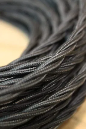 Black Twisted Braided Light Cord - 3 Core Insulated Cable