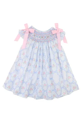 Cecil & Lou Girls Pink and Blue Bouquet Ribbon Smoked Dress