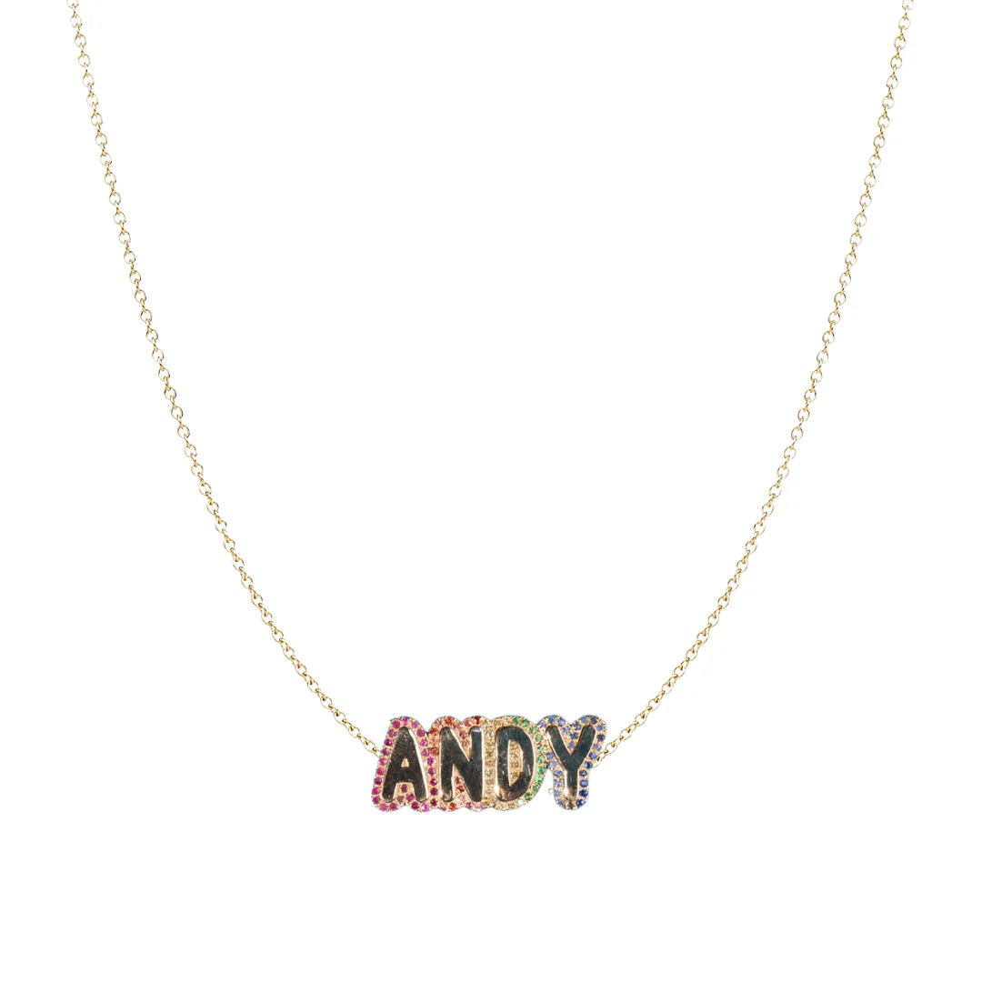 Custom Rainbow Bubble Letter Necklace