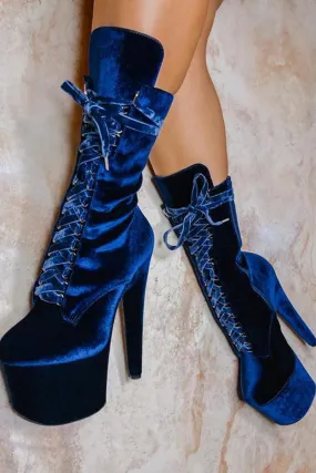 Hella Heels High BabyDoll Velvet 7inch Boots - Old Money