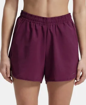 Lightweight Microfiber Elastane Stretch Fabric Straight Fit Shorts with Zipper Pockets - Grape Wine