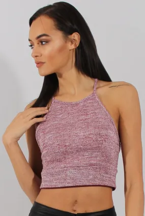 Wine Sparkle Halter Neck Crop Top - Charla